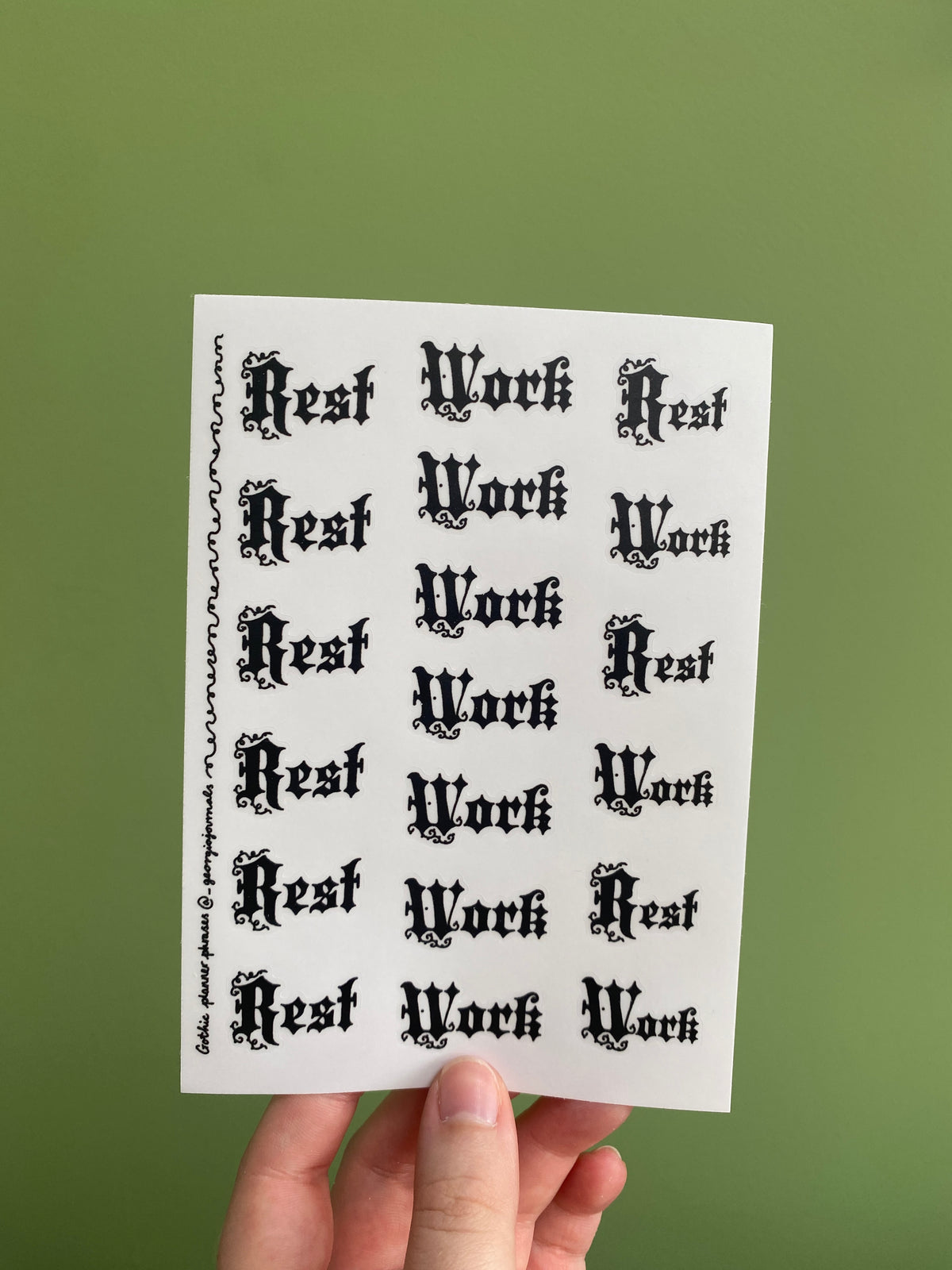Gothic Work/Rest Sheet