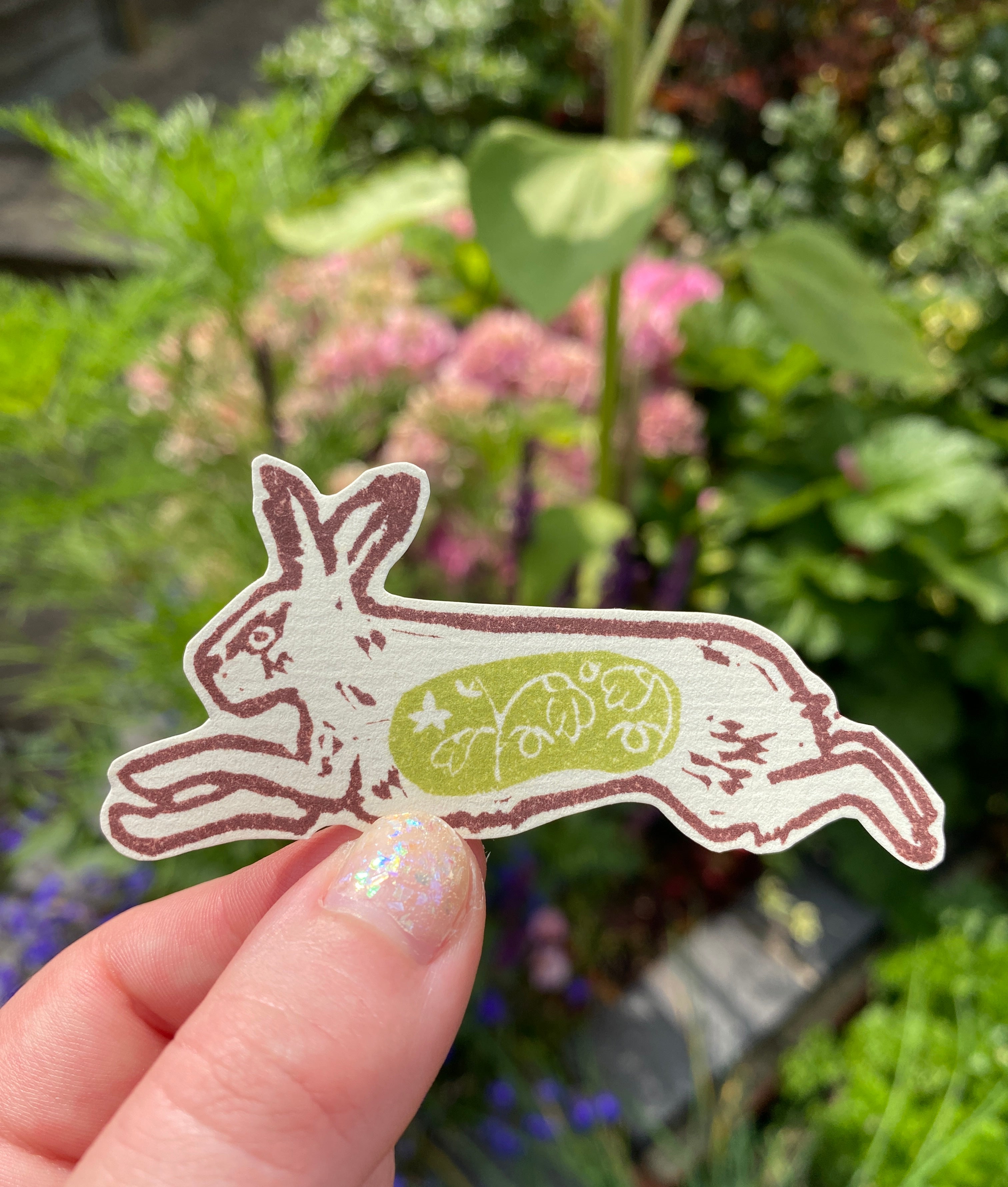 Leaping Hare Lino Sticker